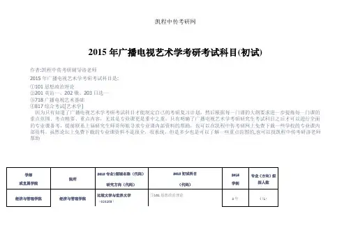 2015年中传广播电视艺术学考研考试科目(初试)