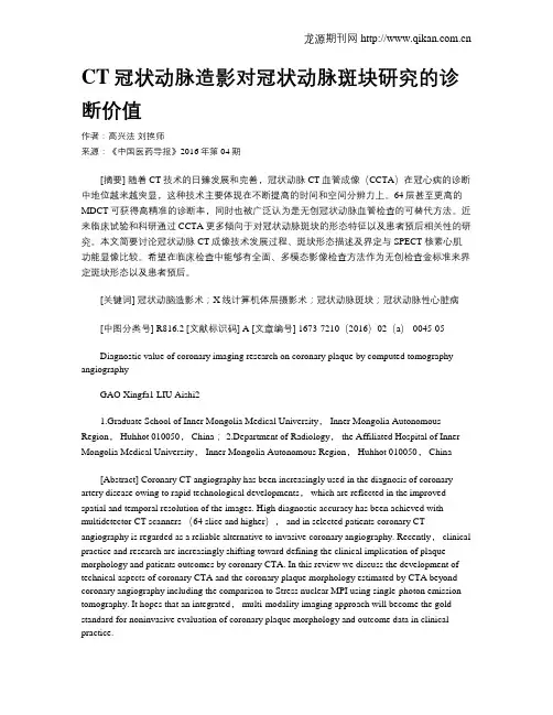 CT冠状动脉造影对冠状动脉斑块研究的诊断价值