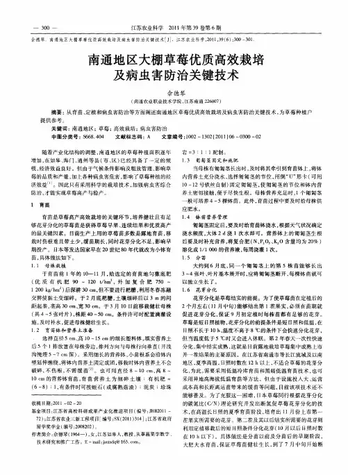 南通地区大棚草莓优质高效栽培及病虫害防治关键技术