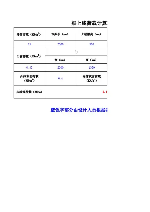 梁上线荷载计算表