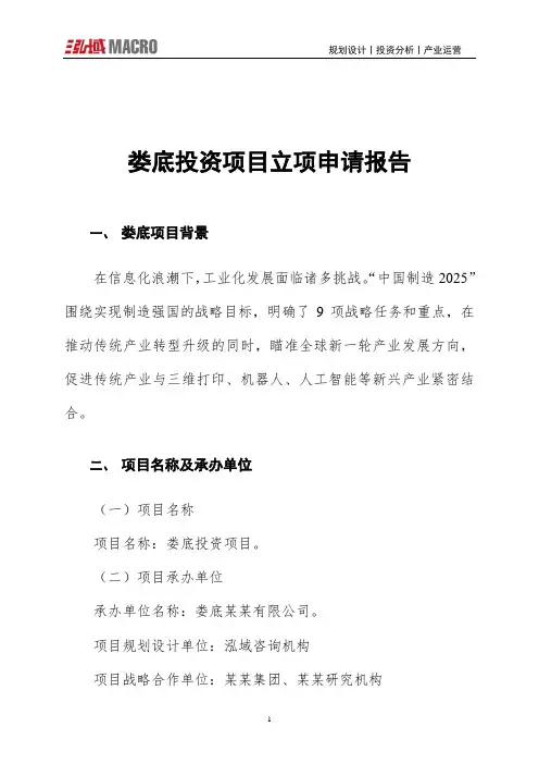 娄底投资项目立项申请报告