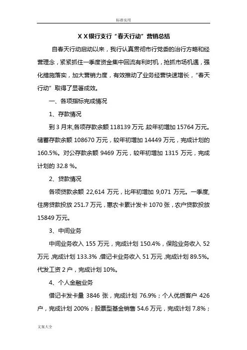银行支行“春天行动”营销总结材料