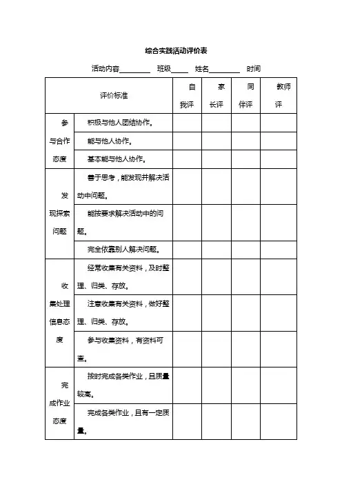 综合实践评价表