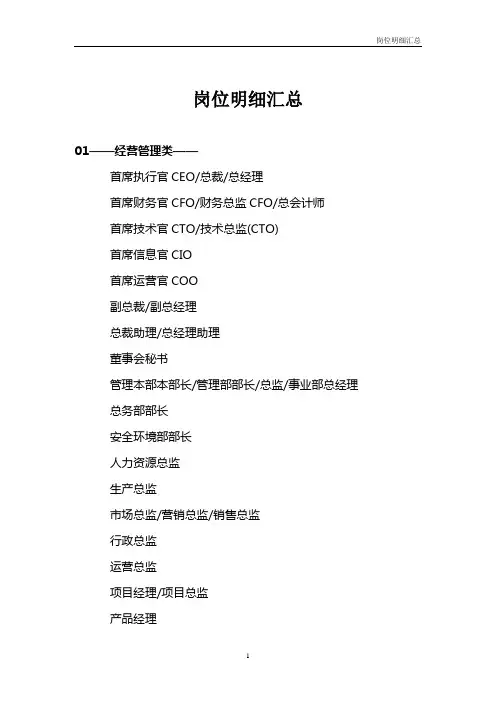 岗位明细汇总(完整)