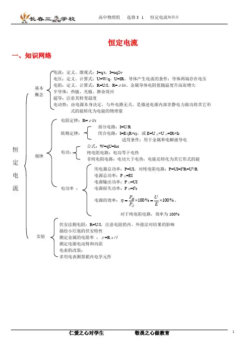 恒定电流知识点绝对经典!!