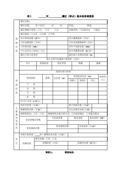 灌区(样点)基本信息调查表