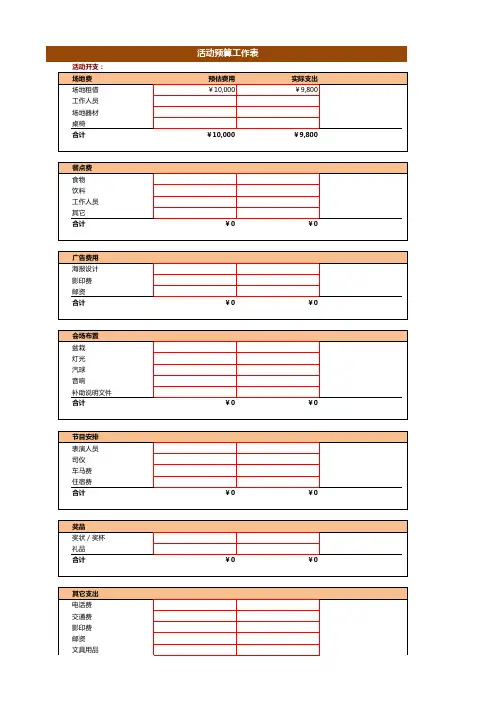 活动预算表模板
