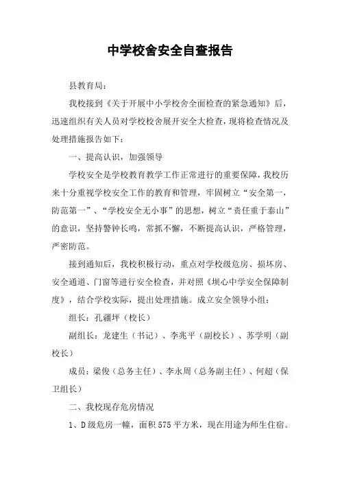 中学校舍安全自查报告