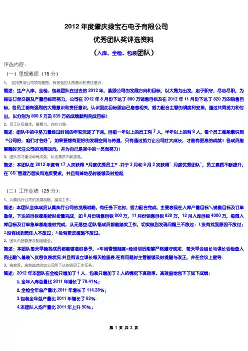 2012全检＼入库＼包装优秀团队评选资料