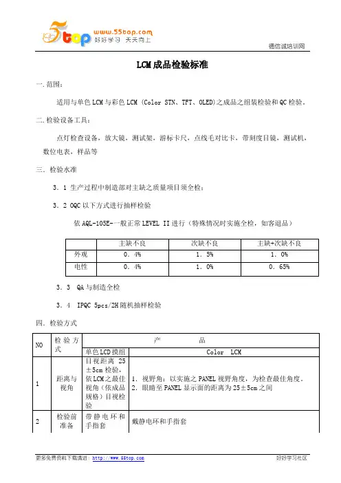 LCM成品检验标准