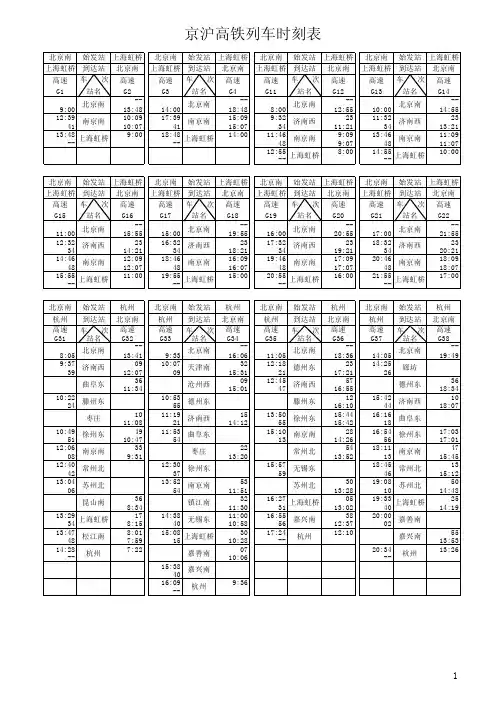 京沪高铁列车时刻表