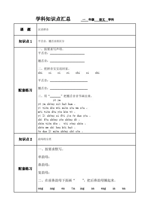 语文S版一年级上册知识点汇总