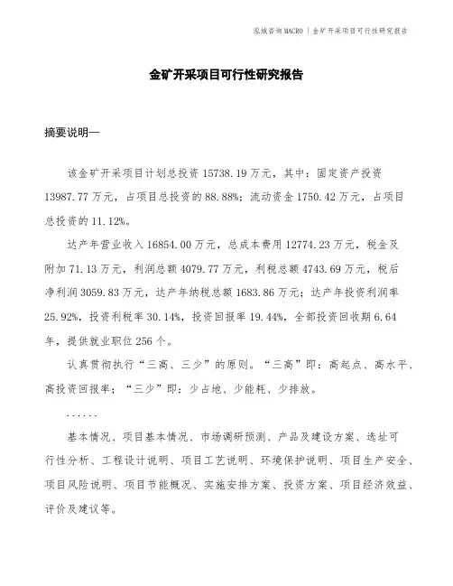 金矿开采项目可行性研究报告
