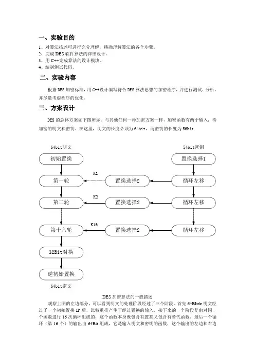 用C实现DES的加密实验报告