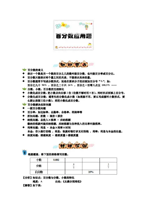 五年级数学下册试题-培优专讲专练：03百分数应用题(5年级培优)教师版