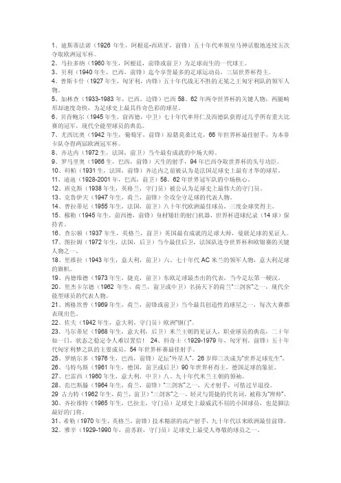 世界最著名的100位足球明星
