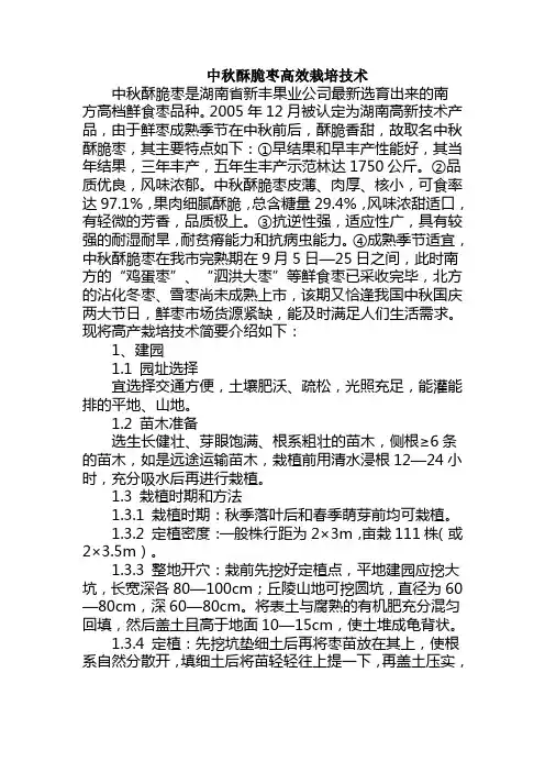 中秋酥脆枣高效栽培技术