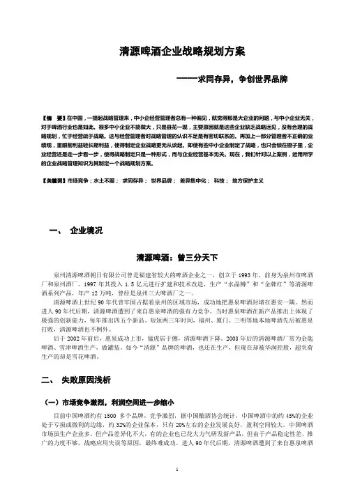 清源啤酒企业战略规划方案