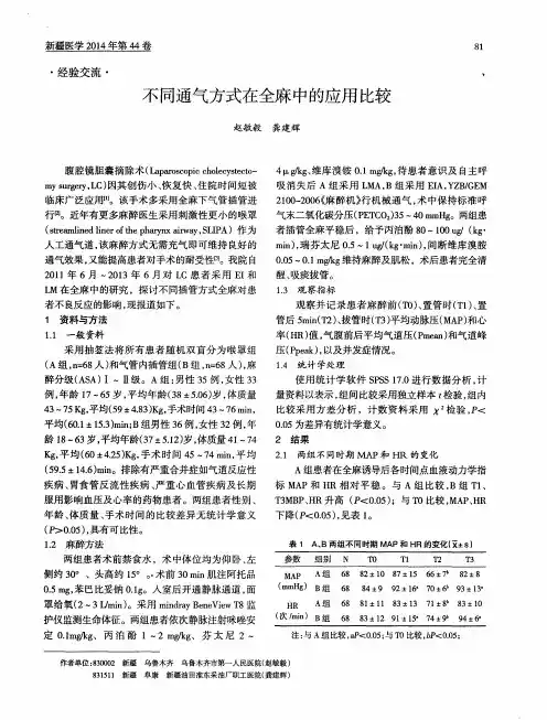 不同通气方式在全麻中的应用比较
