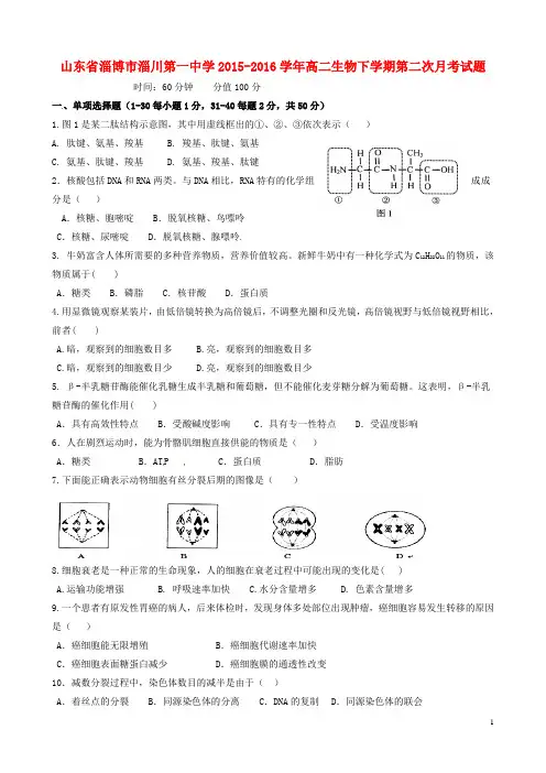 山东省淄博市淄川第一中学2015_2016学年高二生物下学期第二次月考试题