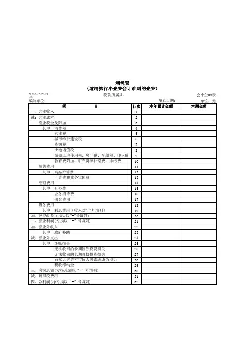 利润表(适用于执行小企业会计准则财务报表)