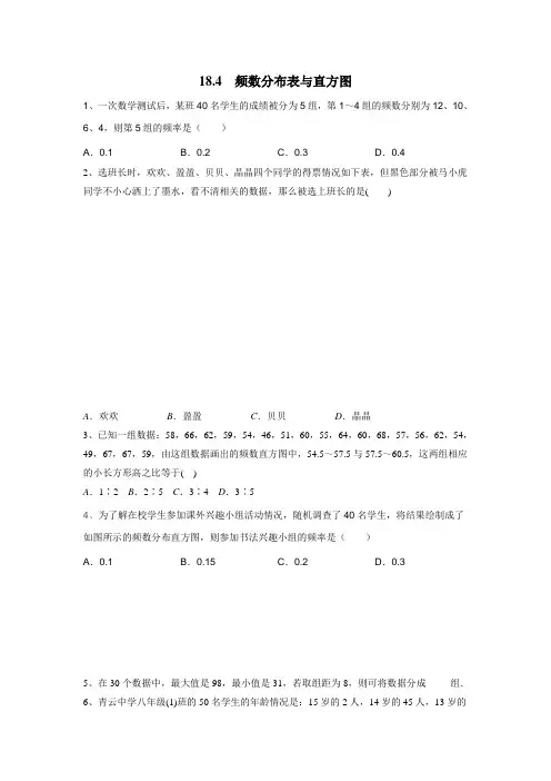 八年级数学下册 频数分布表与直方图习题