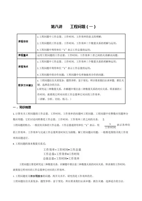 六年级上册数学讲义-工程问题(一)-人教版(含答案)