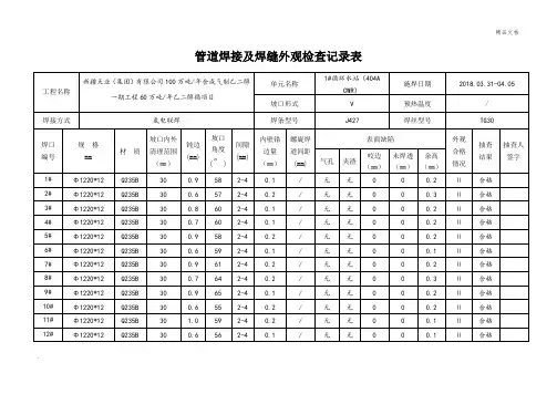 管道焊接及焊缝外观检查记录表 2