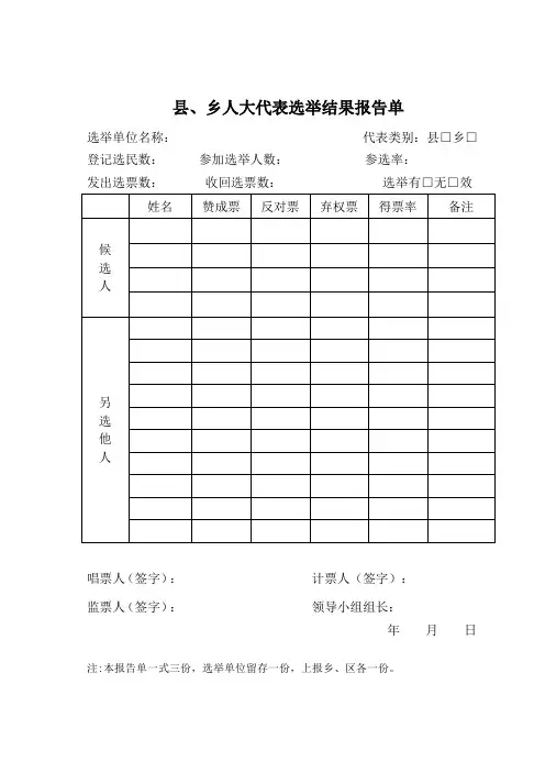 选举结果报告单