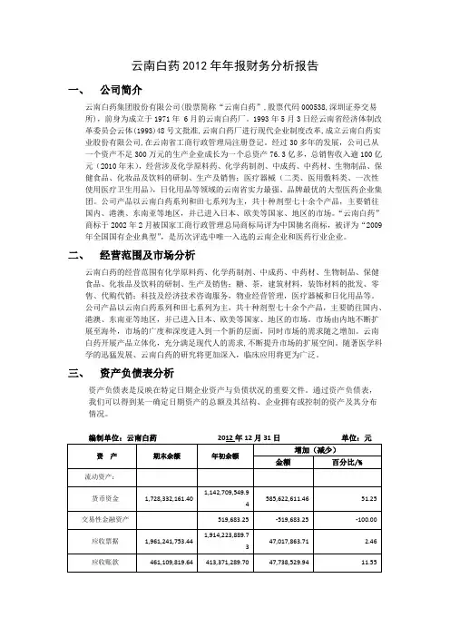 云南白药财务分析报告解析.