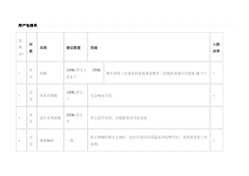 孕妇待产包清单 表格版