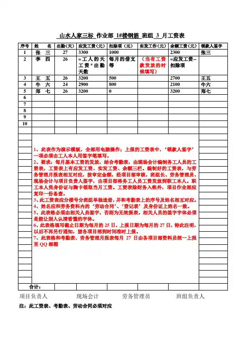 12、劳务工资发放表(填写样表)