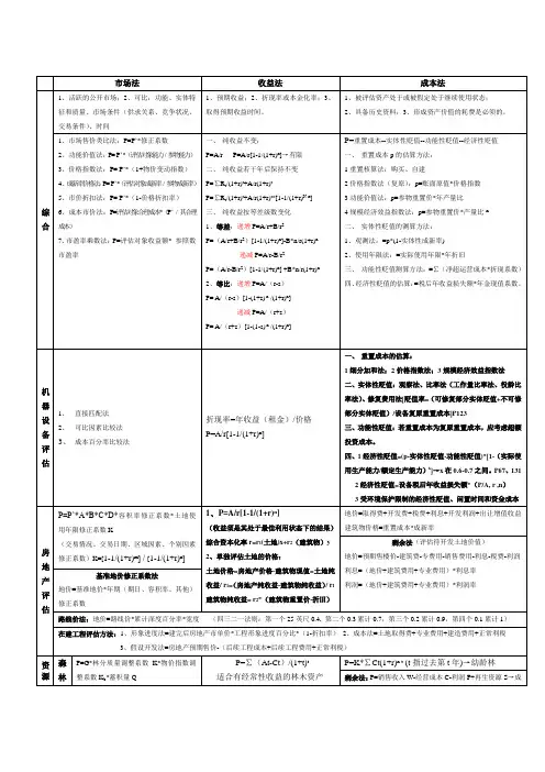 资产评估计算公式大全