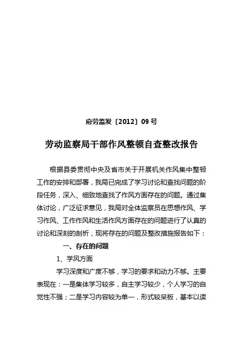 作风整顿自查整改报告