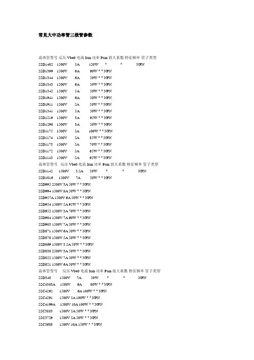 常见大中功率管三极管参数(精)