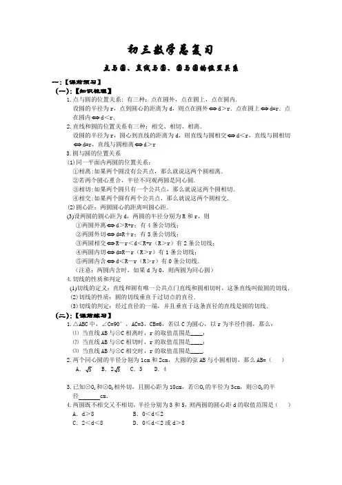 点与圆、直线与圆、圆与圆的位置关系