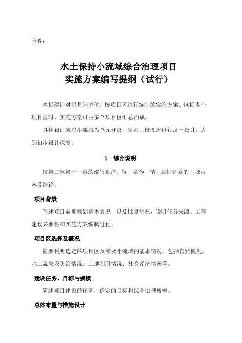 小流域综合治理设计报告编写提纲