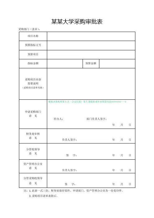 高校采购审批表模板