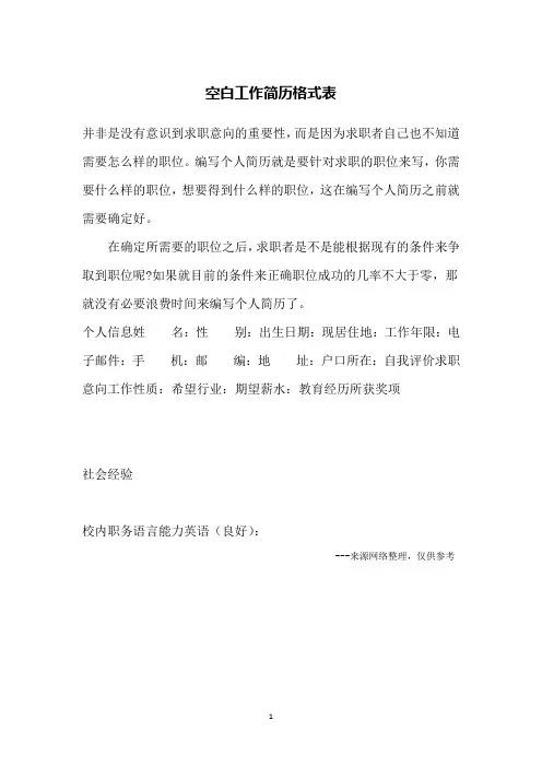 空白工作简历格式表