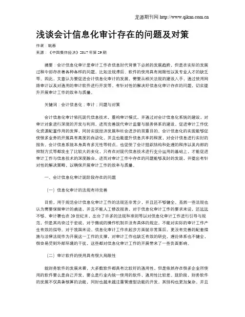 浅谈会计信息化审计存在的问题及对策