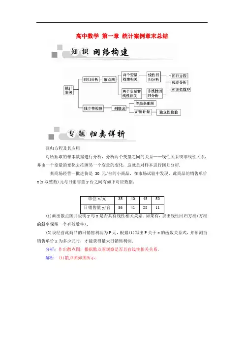 高二数学     第一章 统计案例章末总结 新人教A版选修1-2