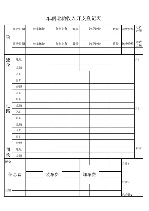 车辆运输收入开支登记表