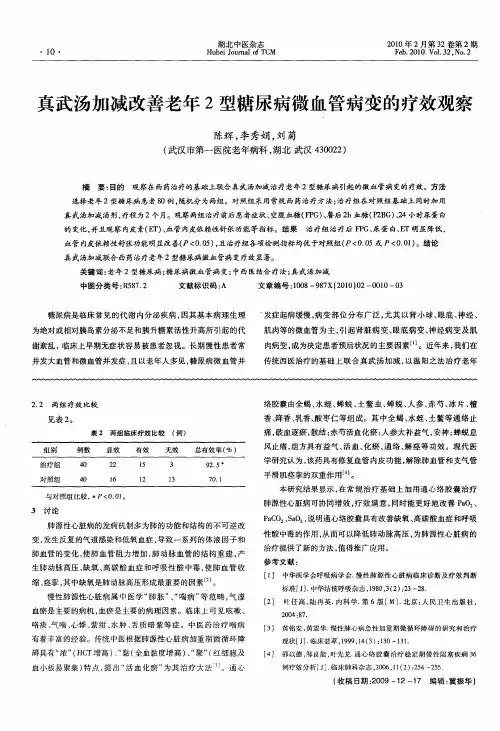 真武汤加减改善老年2型糖尿病微血管病变的疗效观察