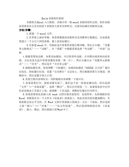 Execle表格制作教程