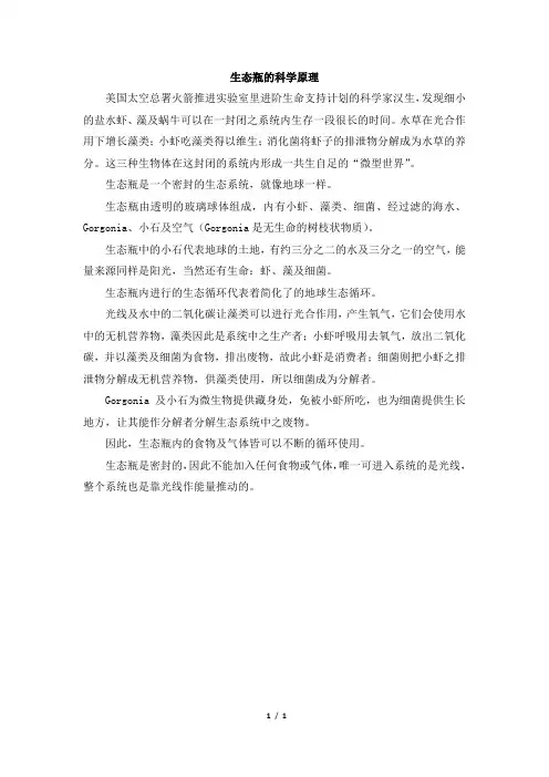 生态瓶的科学原理