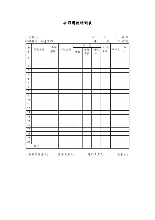 公司用款计划表
