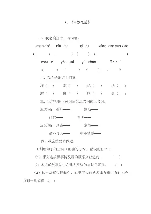 人教版四年级语文下册9、自然之道(练习题)