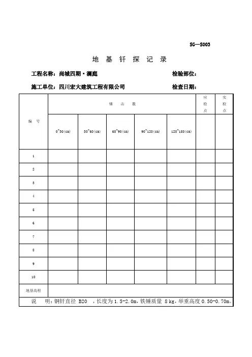 地基钎探记录表格