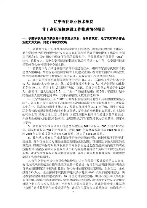 10-07 辽宁石化职业技术学院建设工作推进情况报告