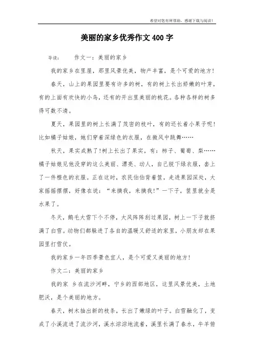 美丽的家乡优秀作文400字